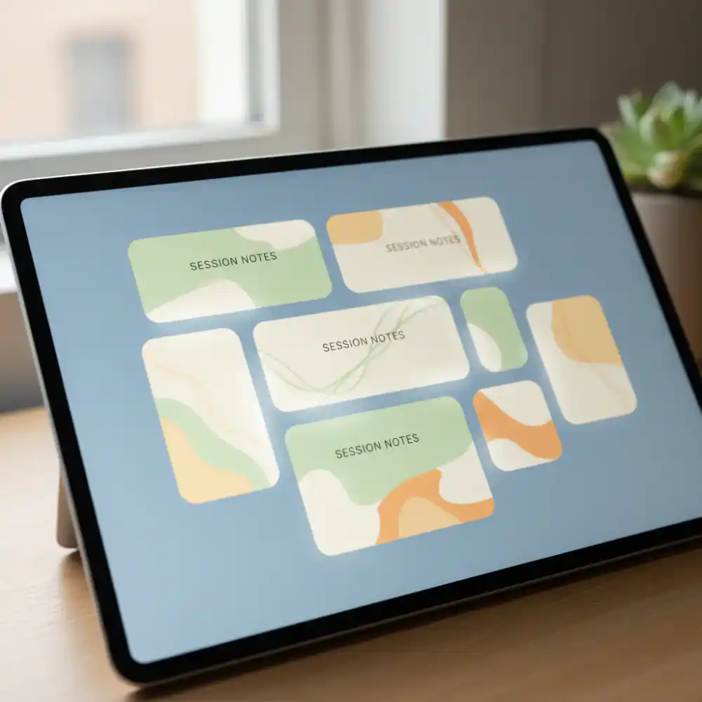 Close up of digital platform interface showing session notes