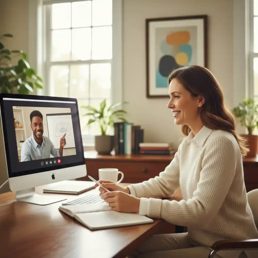 Adult learner participating in an online tutoring session
